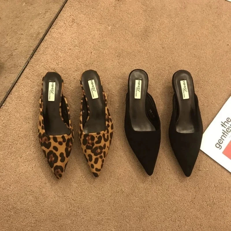 Flat Leopard Print Casual Pointed Toe Mules