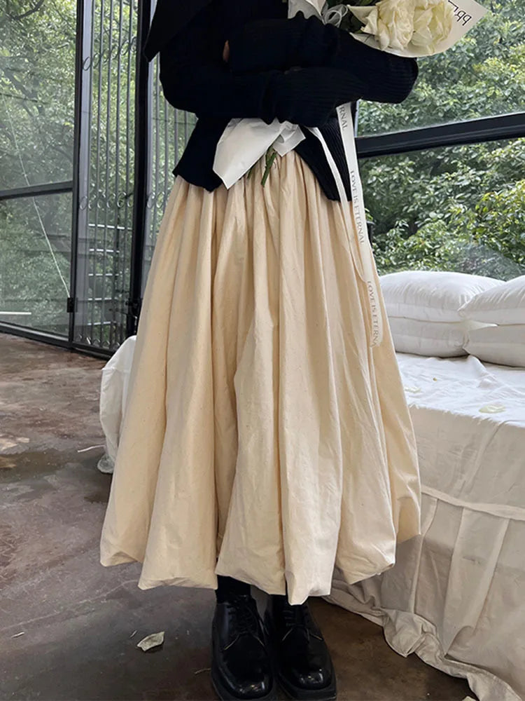 Vintage High Waist Mid Length Cloud Umbrella Skirt
