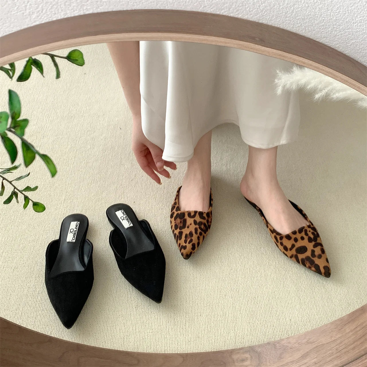 Flat Leopard Print Casual Pointed Toe Mules