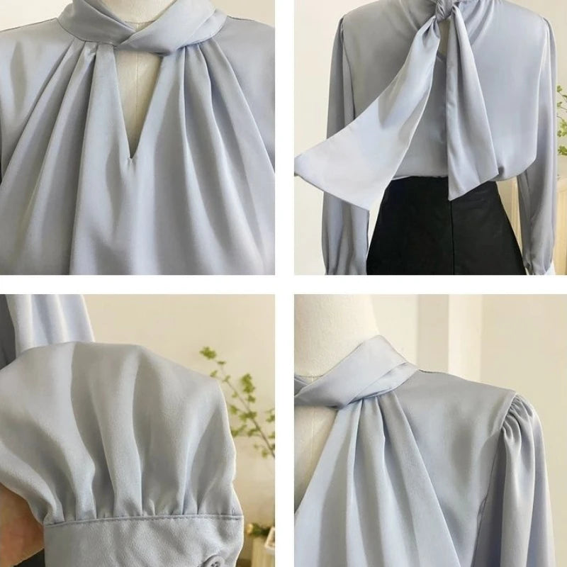 Blouses Women Long Sleeve Temper Office Lady Vintage French Elegant Pure Clothing Aesthetic Designer High Street Minimalist Chic