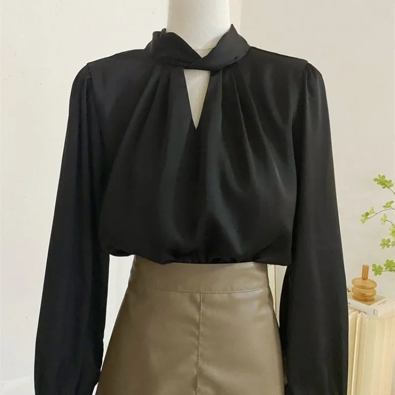 Blouses Women Long Sleeve Temper Office Lady Vintage French Elegant Pure Clothing Aesthetic Designer High Street Minimalist Chic