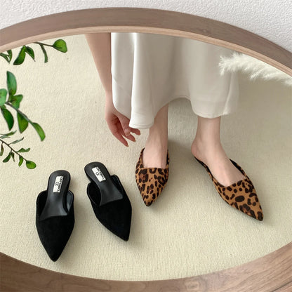 Flat Leopard Print Casual Pointed Toe Mules