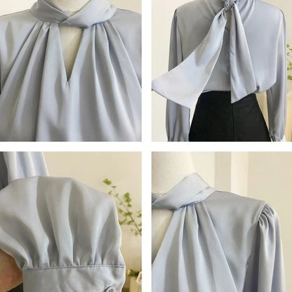 Blouses Women Long Sleeve Temper Office Lady Vintage French Elegant Pure Clothing Aesthetic Designer High Street Minimalist Chic