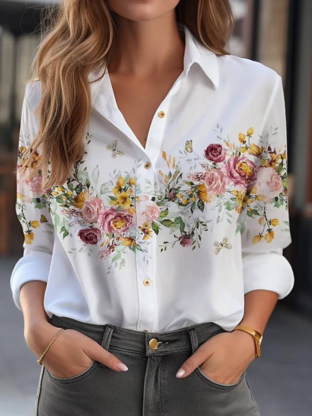 Women's lightweight 3D printed casual blouse