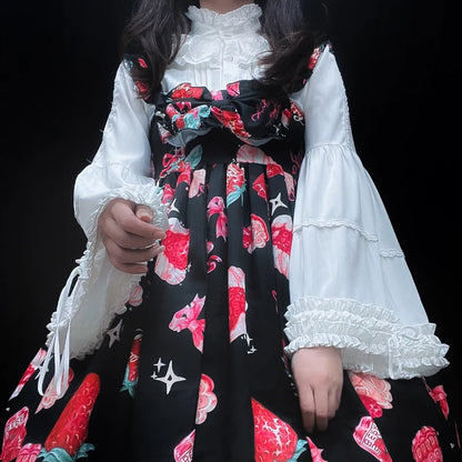 Gothic Lolita Style Blouses Women Vintage Elegant Ruffles Turtleneck Long Sleeve Tops Girls Kawaii Y2k Slim Shirts Black White