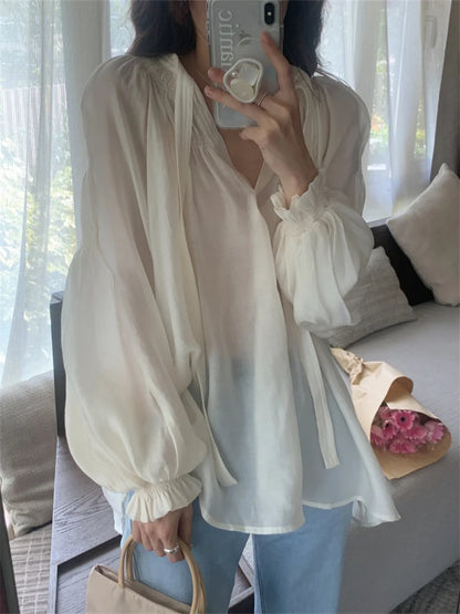 Alien Kitty Spring Blouses Sweet OL Women Chic Fashion 2023 Fairy Elegant V-Neck Gentle New Casual Office Lady High Street