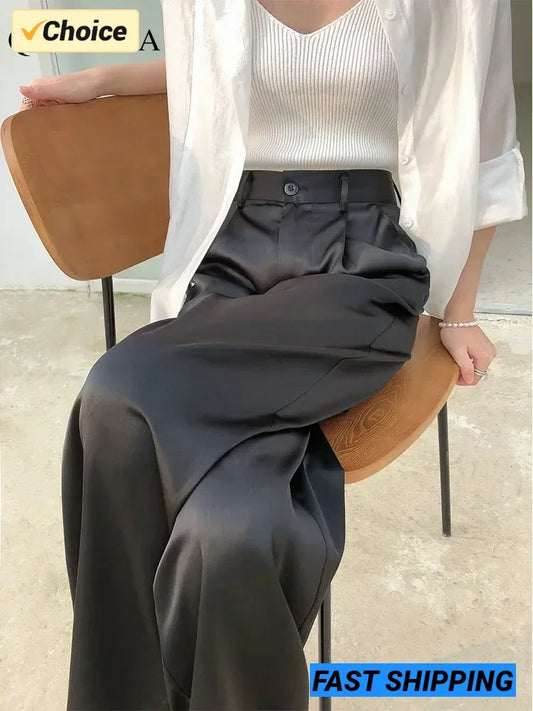 Ice silk Satin Women's Wide Leg, High Waist Pants