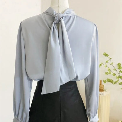 Blouses Women Long Sleeve Temper Office Lady Vintage French Elegant Pure Clothing Aesthetic Designer High Street Minimalist Chic