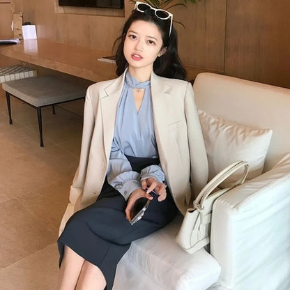 Blouses Women Long Sleeve Temper Office Lady Vintage French Elegant Pure Clothing Aesthetic Designer High Street Minimalist Chic