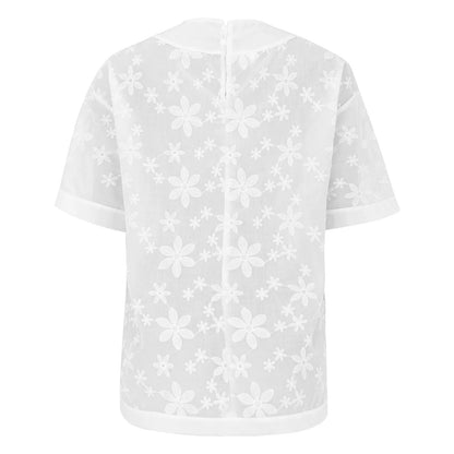 Summer Cotton Linen Lace Patchwork Women Shirts Summer New Elegant White Half Sleeve Loose Casual Streetwear Basic Tops Blouses